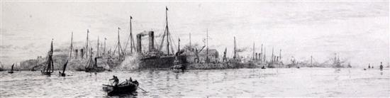 William Lionel Wyllie (1851-1931) Liners in harbour 4.5 x 14in.